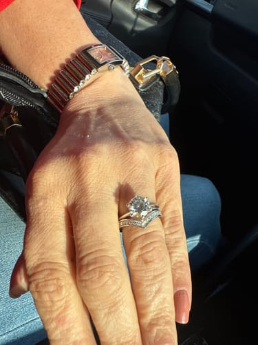 Customer photo review of V Shaped Contour Moissanite Channel Set Eternity Wedding Band
