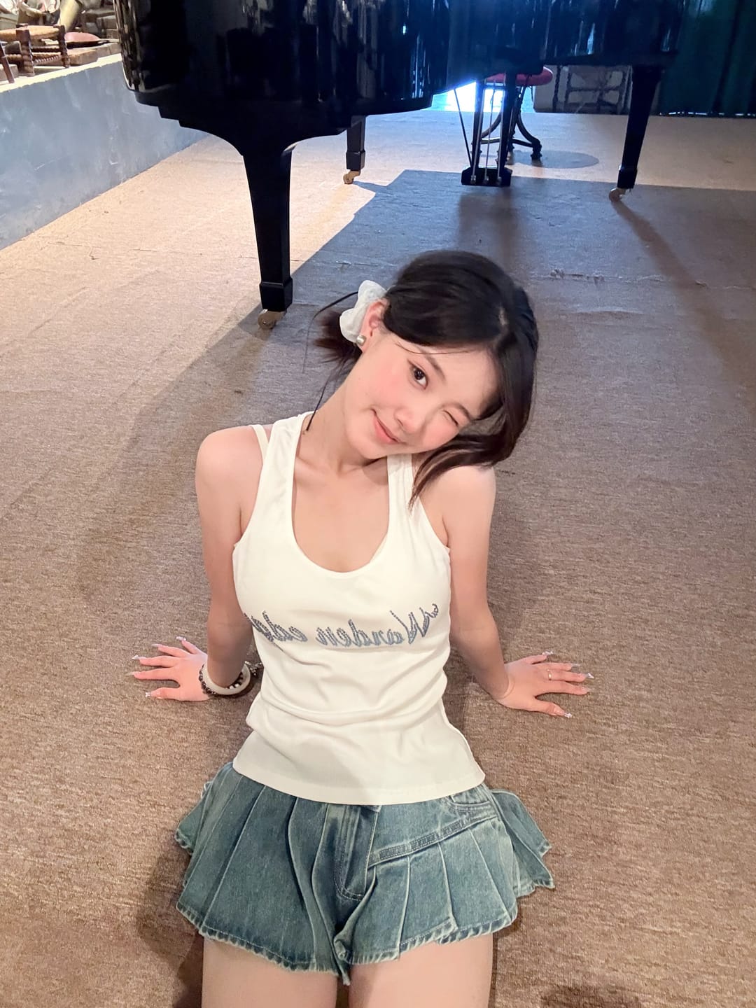Customer photo review of WARDEN EDGE Pleated Ultra Mini Denim Skirt