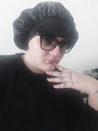 Customer photo review of Black Silky Bonnet