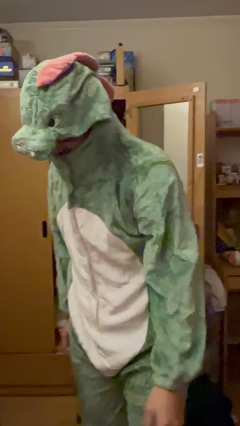 Customer photo review of OLAOLA Unisex Adult Plush Dinosaur Animals Onesie Pajamas Warm Home One-Piece Sleepwear
