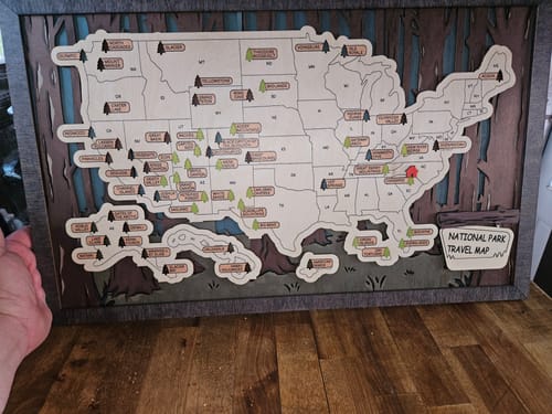 Customer photo review of US 3D Wooden National Parks Travel Map With Trees To Record Park Visits (2 Design)