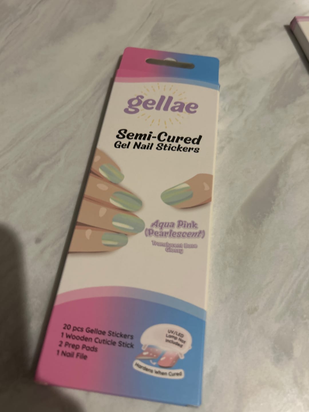 Customer photo review of Aqua Pink (Pearlescent) DIY Semicured Gel Nail Sticker Kit