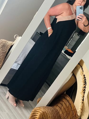 Customer photo review of Cross Backless Contrast Color Elegant Dress