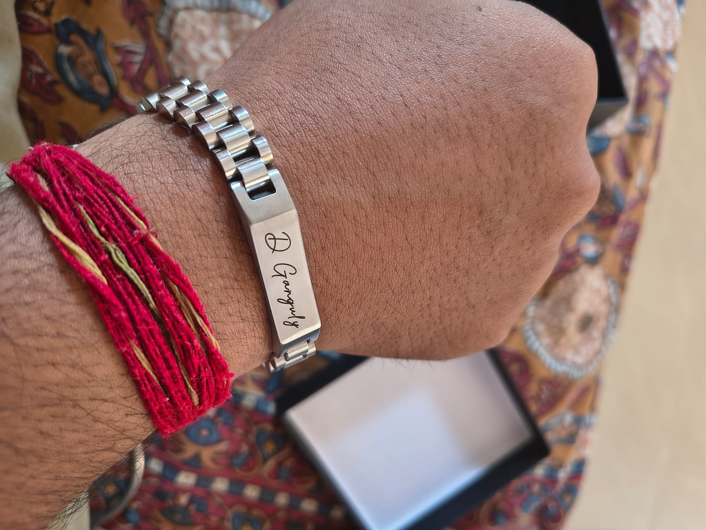 Customer photo review of Personalised Stark Silver Bracelet