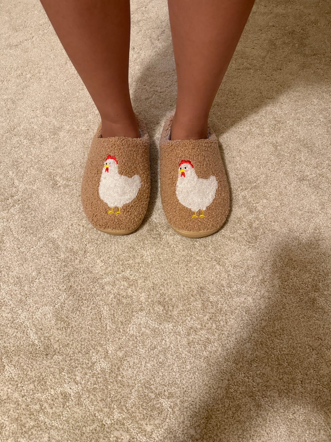 Customer photo review of Brown Fuzzy Chicken Slippers - Adult