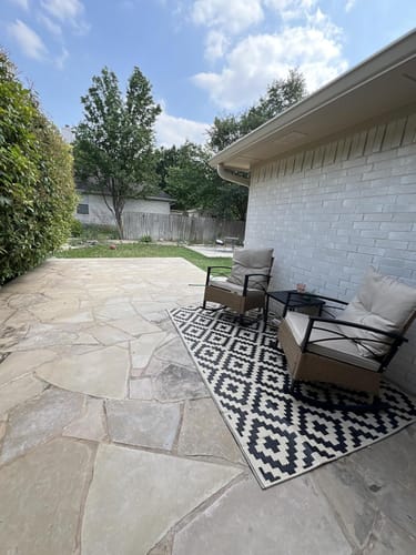 Customer photo review of HOMREST 3-Piece Bistro Set: Outdoor Rattan Rocking Chairs with Cushions and Coffee Table