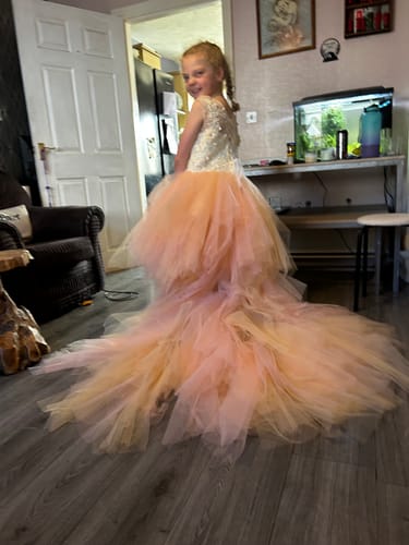 Kelly H. review of Girls Summer Communion Dress Sleeveless Sequin Embroidery Trailing Princess Dress image 1 out of 3