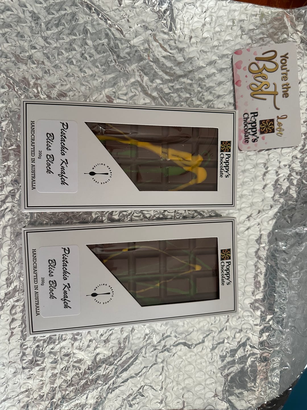 Customer photo review of Pistachio Knafeh Bliss Block - Viral Dubai Chocolate Bar 200g