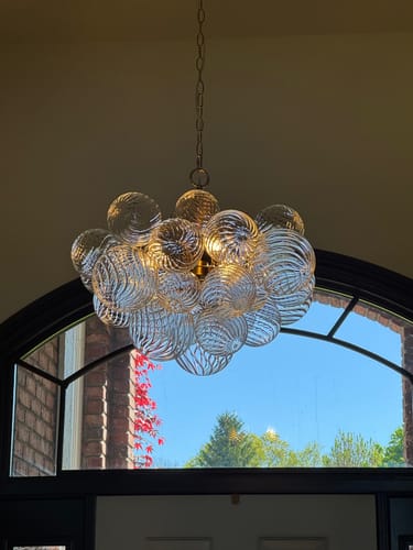 Customer photo review of Brass Cluster Ribbed Glass Globe Bubble Chandelier
