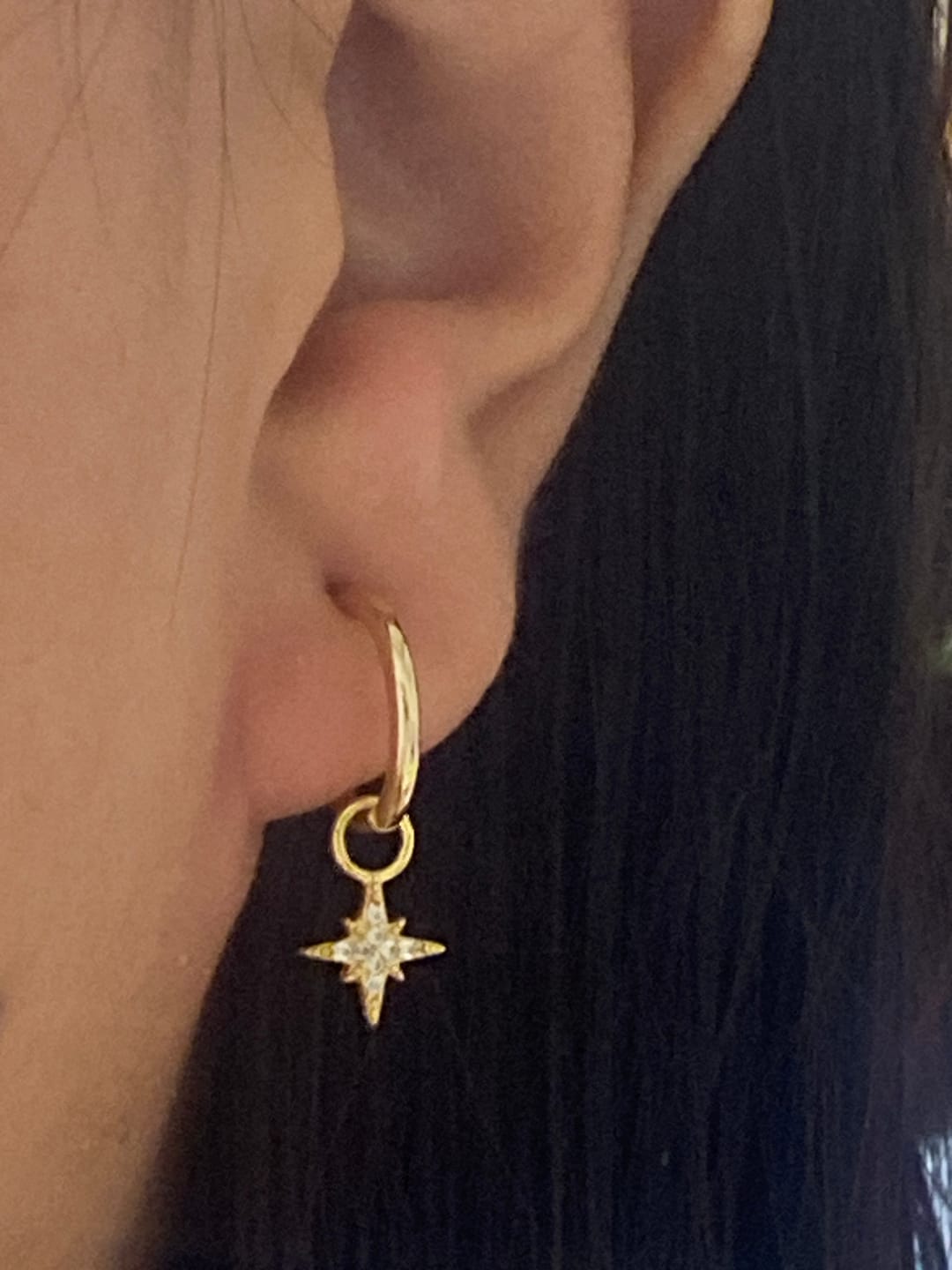 Customer photo review of Tiny Hoop Clip On Earrings in Gold