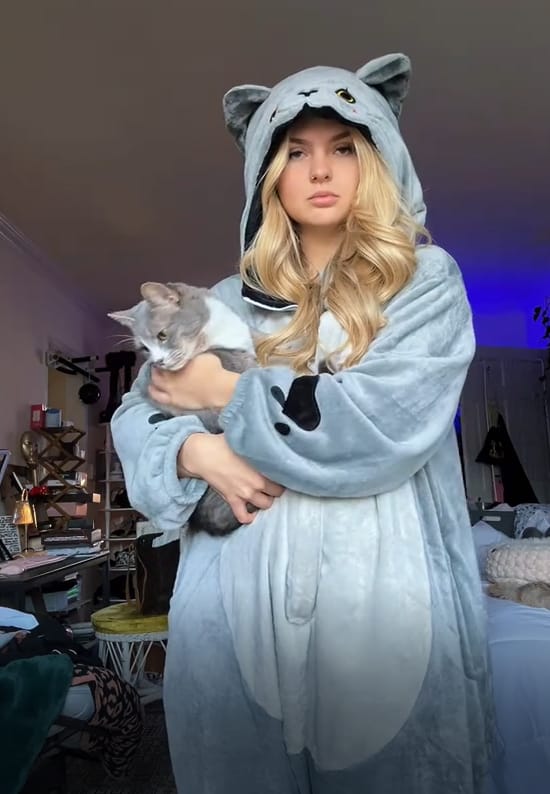 Customer photo review of OLAOLA Unisex Adult Plush Cat Animals Onesie Pajamas Warm Home One-Piece Sleepwear