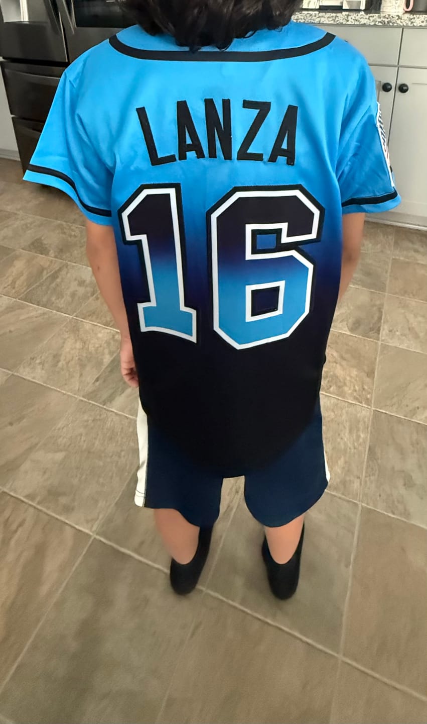 Customer photo review of Custom Powder Blue Navy-Black Gradient Fashion Authentic Baseball Jersey
