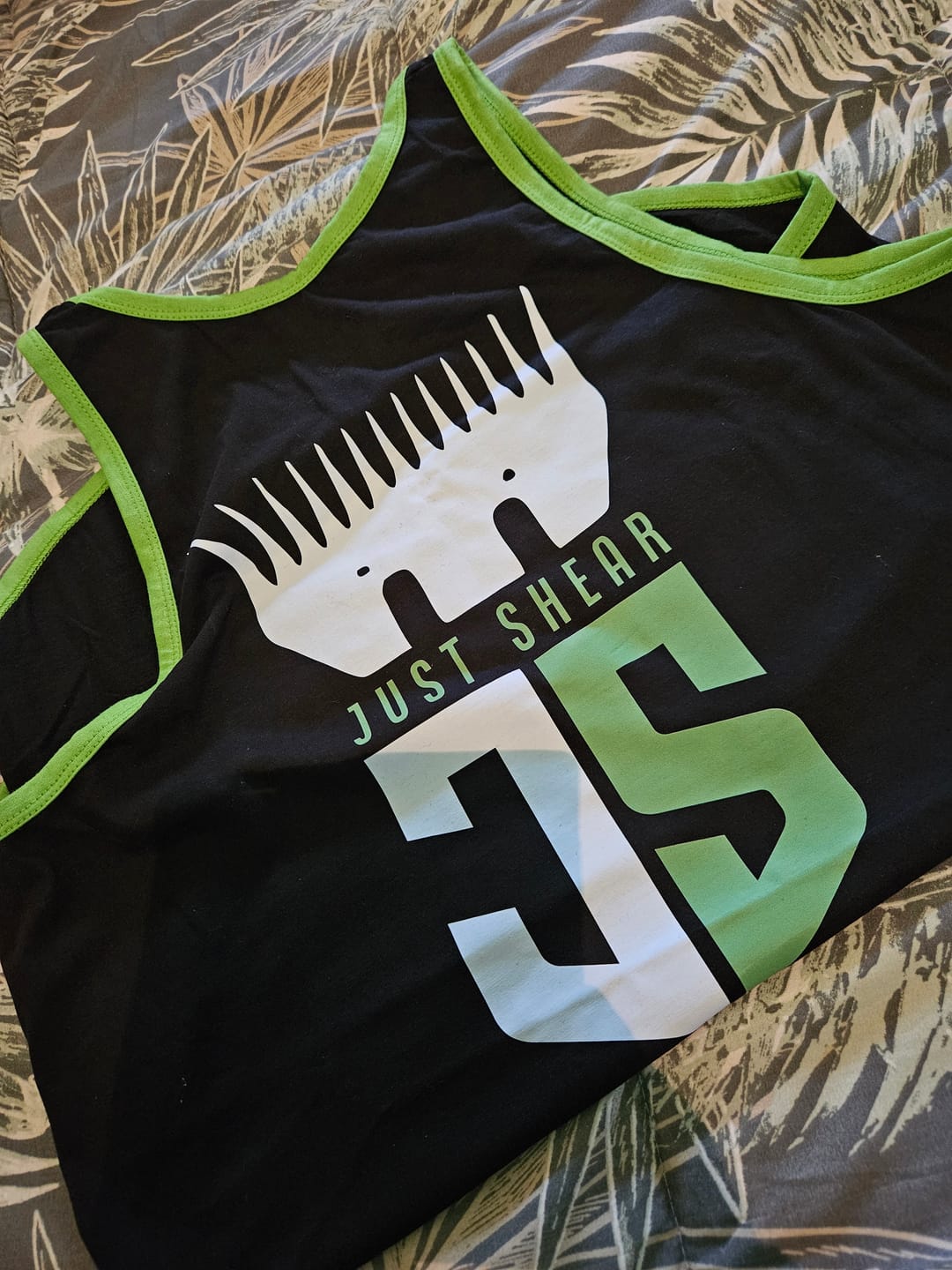 Customer photo review of Black - Green Trim | Shearing Singlet