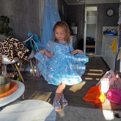 Customer photo review of Baby Girl and Toddler Summer Blue Sequin Pageant Puffy Princess Party Dress