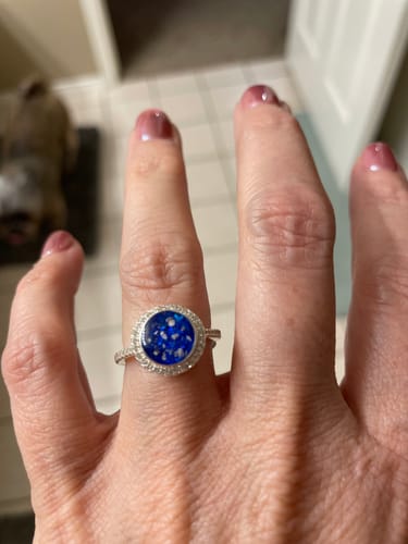 Customer photo review of Bedazzled Circle Opal Cremation Ring