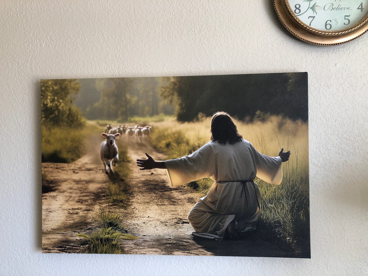 Customer photo review of Lamb Runs to Jesus Wall Art Canvas