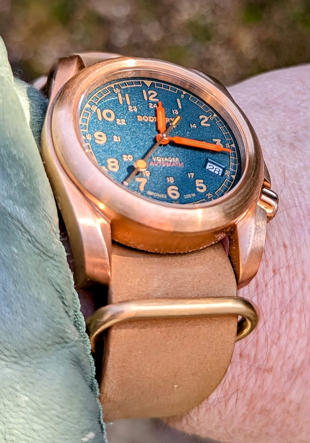 Customer photo review of VOYAGER - 100M Waterproof Bronze Automatic Field Watch | Sandstone Green