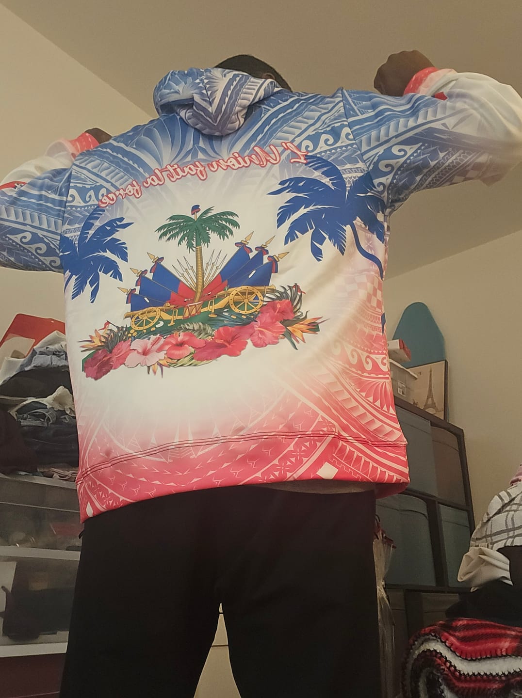 Customer photo review of Personalised Haiti Independence Day Hoodie Neg Maron Polynesian Style LT05