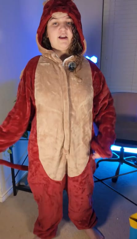 Customer photo review of OLAOLA Unisex Adult Plush Red Dragon Animals Onesie Pajamas Warm Home One-Piece Sleepwear