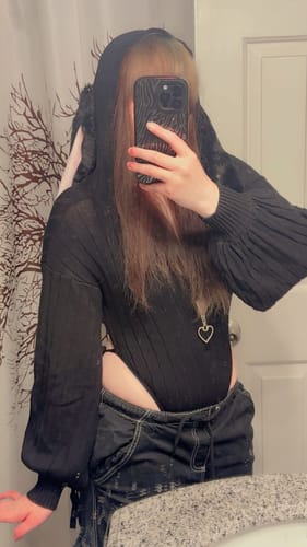 Customer photo review of Chic Grey Bunny Ear Hoodie Bodysuit for sale