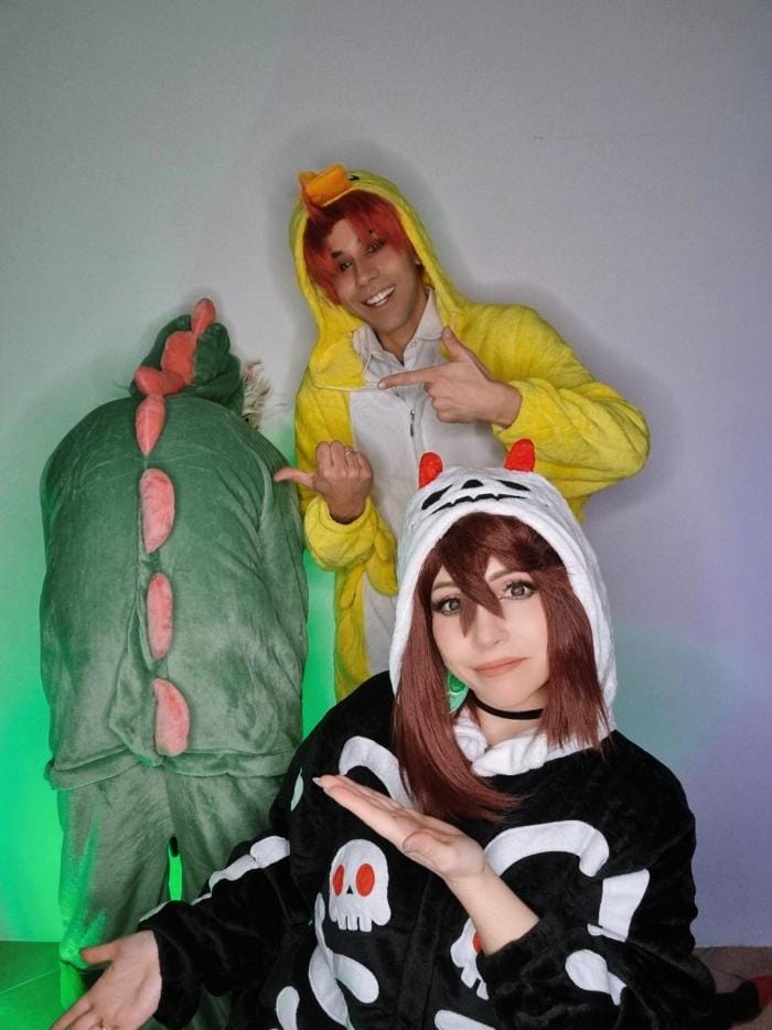 Customer photo review of OLAOLA Unisex Adult Plush Dinosaur Animals Onesie Pajamas Warm Home One-Piece Sleepwear