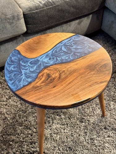Customer photo review of Blue Resin Round Coffee Table Live Edge River Design Epoxy Furniture