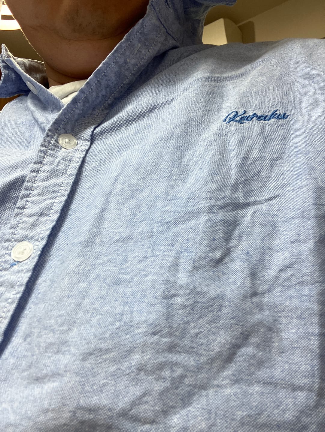 Customer photo review of Cleanfit　赤ヒモ付き　刺繍入りオックスフォード長袖シャツ