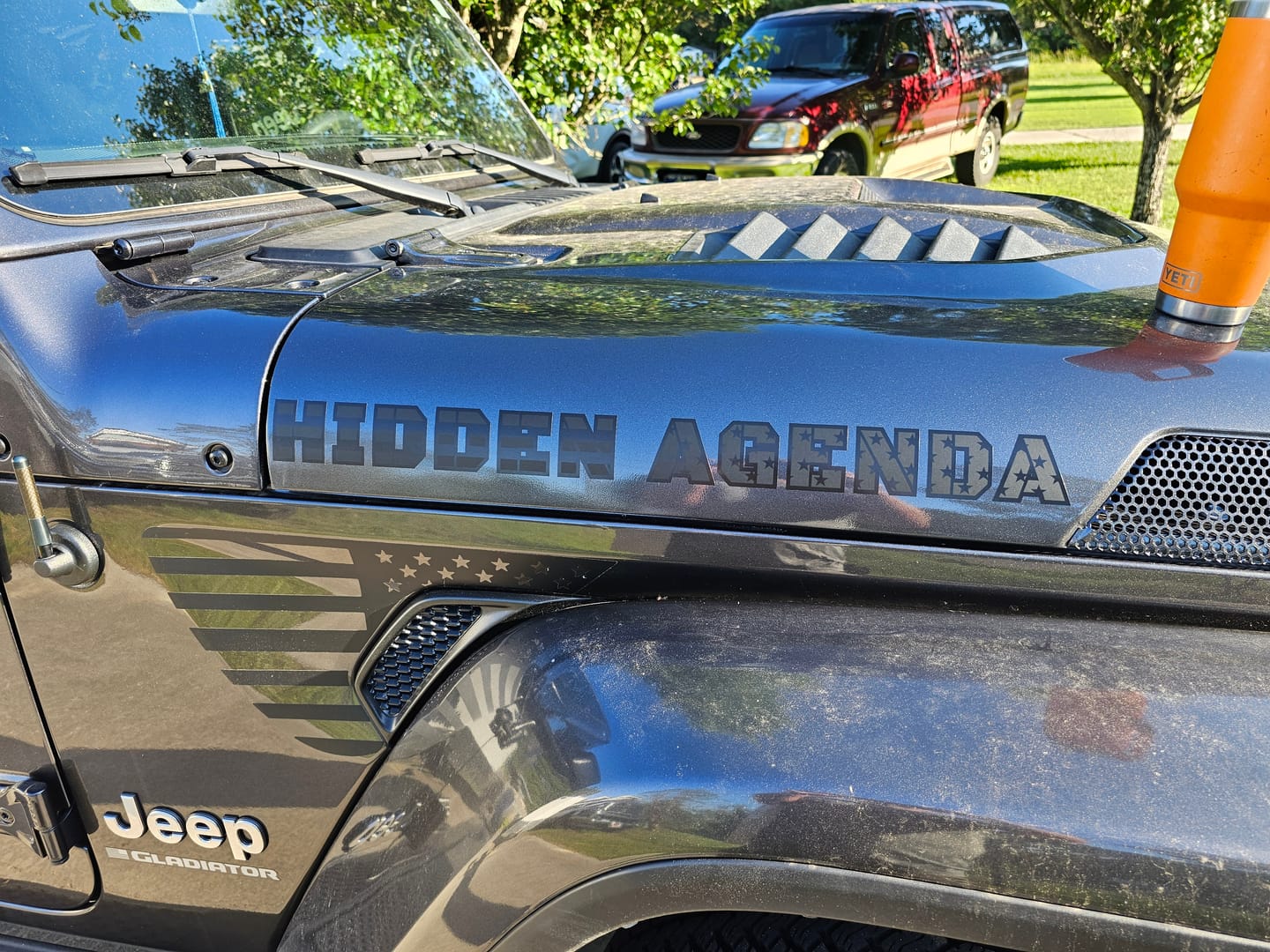 Customer photo review of Premium Black Flag Hood Lettering | Set of 2