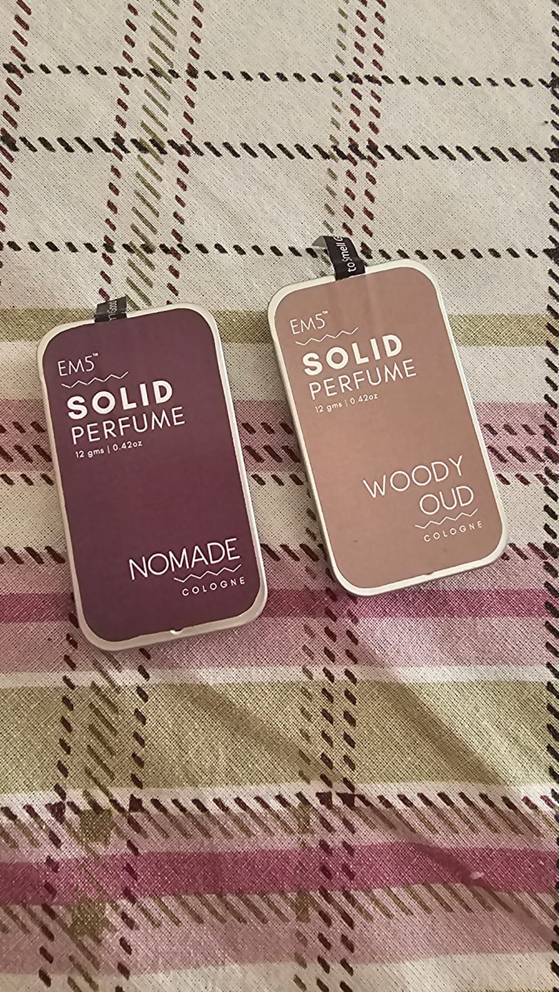 Customer photo review of EM5™ Woody Oud | Solid Perfume for Men & Women | Alcohol Free | Woody Oud Spicy | With the Goodness of Beeswax + Shea Butter