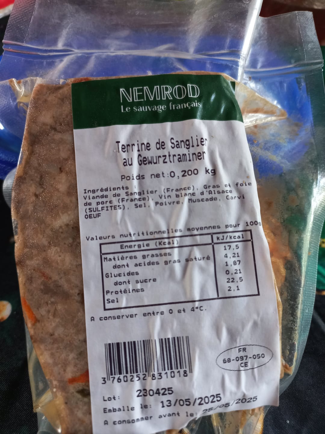 Customer photo review of Tranche de terrine fraîche de sanglier au Gewurztraminer (200g)