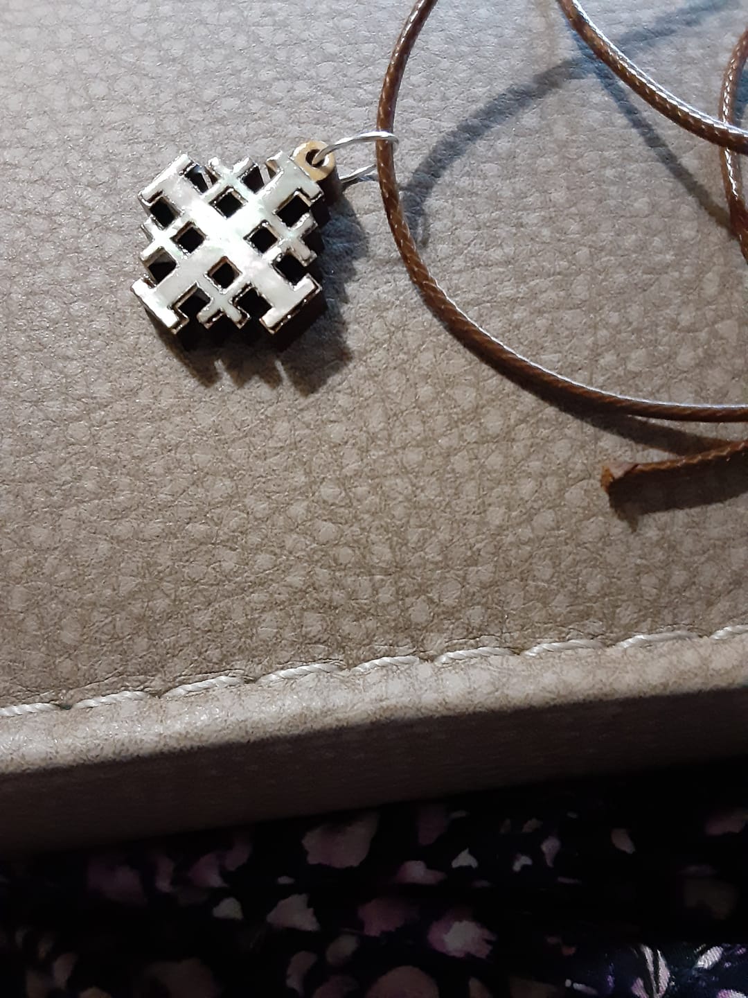 Customer photo review of NEW* Olive Wood with Mother of Pearl Jerusalem Cross Pendant in White