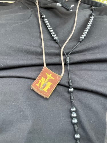 Customer photo review of Premium Brown Scapular, Brown & Gold