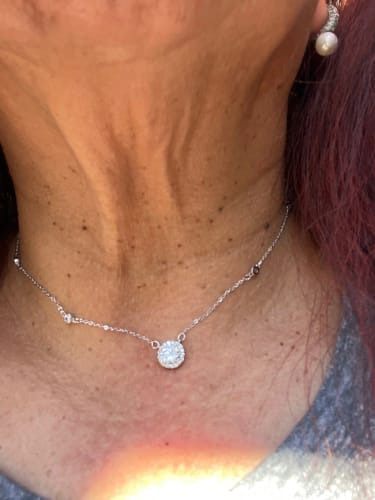 Customer photo review of 1CT Moissanite Necklace for Women Certified 925 Sterling Silver Sparkling Lab Diamond Pendant Chain Party Jewelry GRA USA Stock