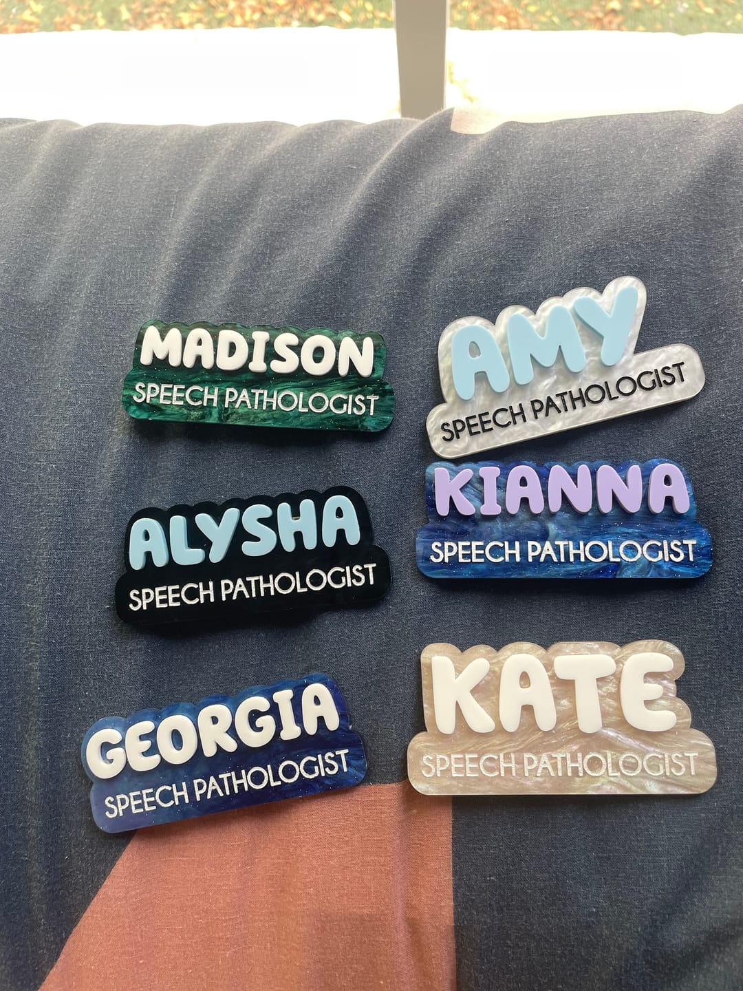 Customer photo review of Pearlescent Swirl Name Badges