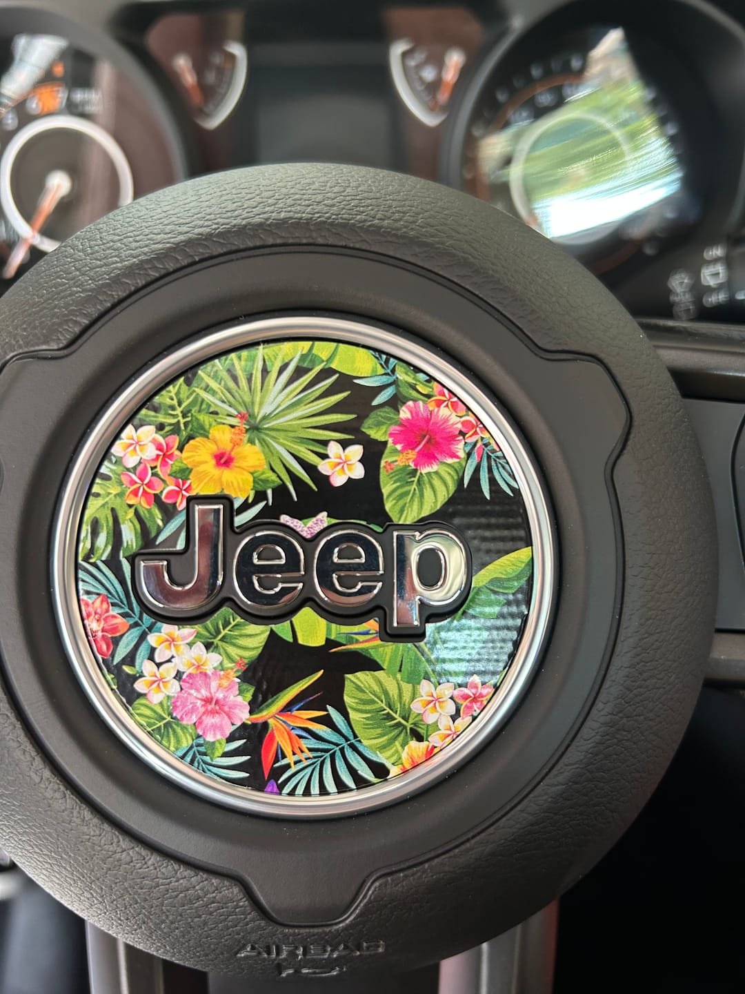 Customer photo review of Floral Steering Wheel Decal for Jeep