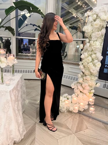 Customer photo review of Domino Gown in Black by Black Halo - RENTAL