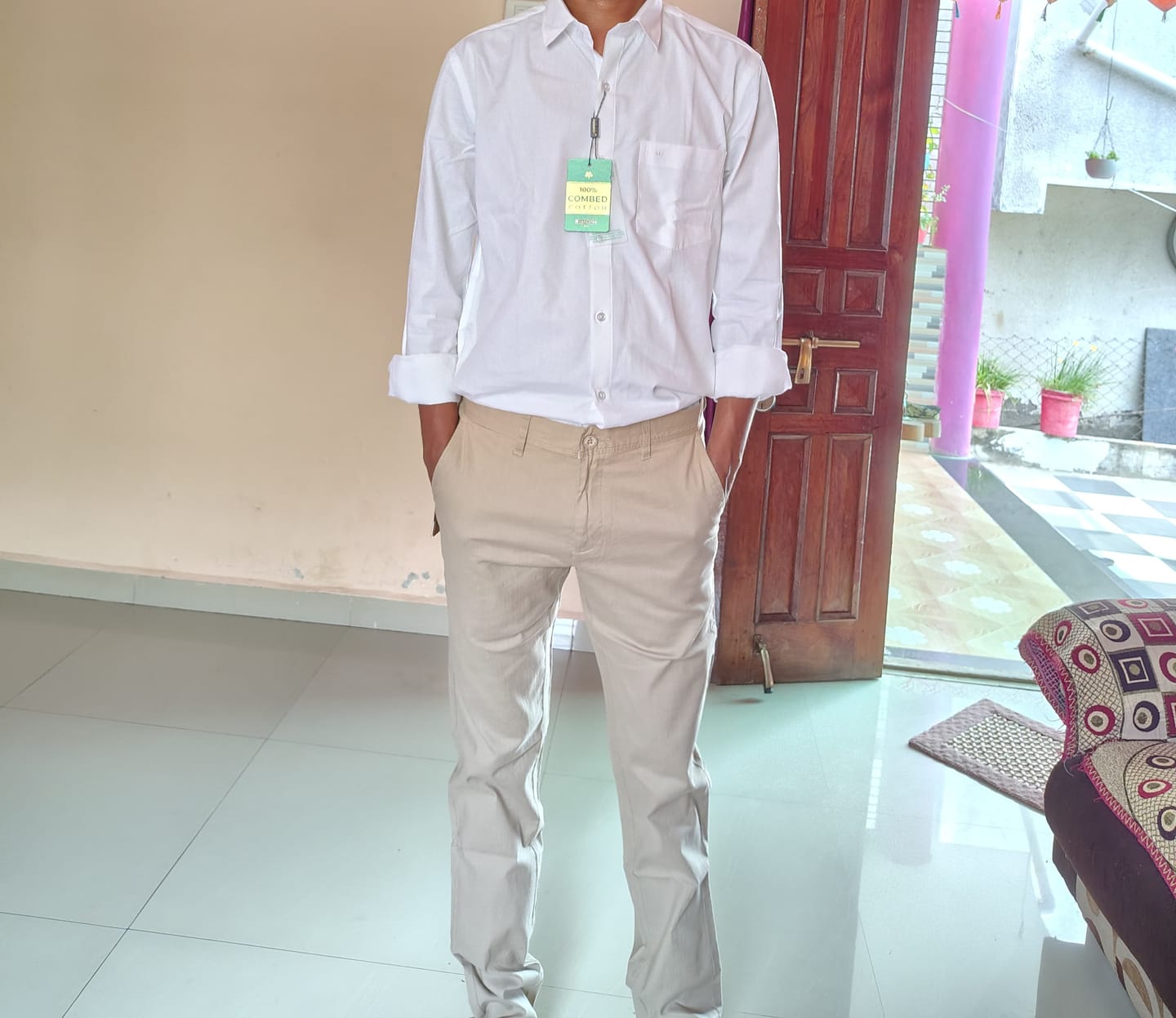 Customer photo review of Snow Field - 100% Cotton Formal White Shirt For Men | Uathayam