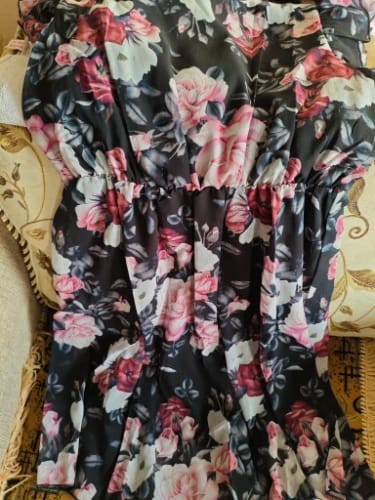 Customer photo review of 2024 European And American Lace-Up Mini Dress Chiffon Print Short-Sleeved Dress Ruffled Dress For Women Maxi Vestidos Largos