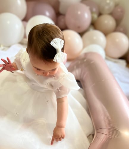 Customer photo review of Baptism Dresses Baby Girl Summer White Sweet Pearl Flower Girl Dress Christening Dress