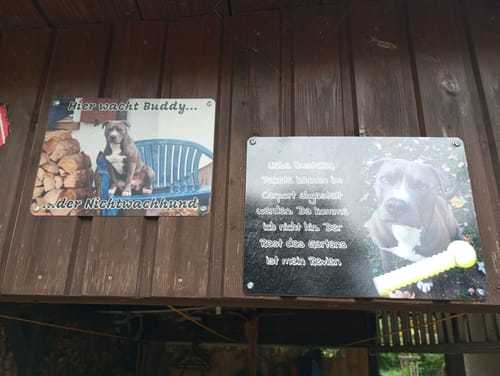 Customer photo review of Hunde-Türschild personalisiert mit Foto & Text (UV- und wetterfest)