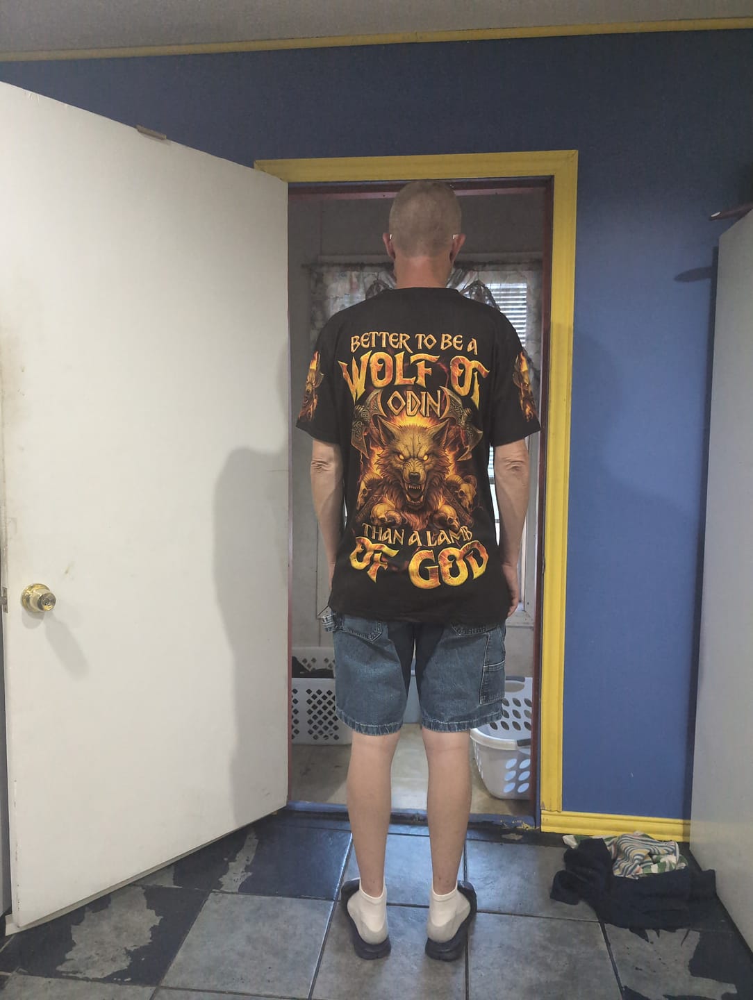 Customer photo review of BETTER TO BE A WOLF OF ODIN THAN A LAMB OF GOD VIKING SKULL ALL OVER PRINT - TYQY1504251