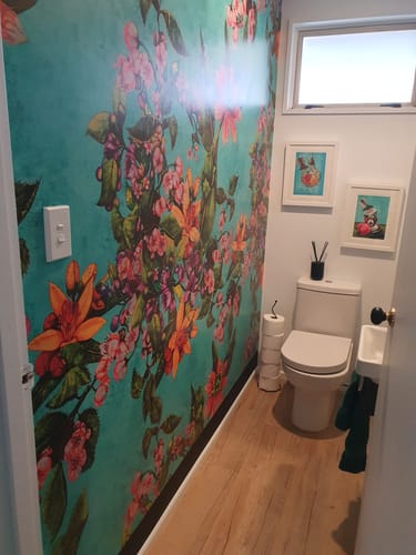Customer photo review of Tropical Passionfruit - Custom Sized Wallpaper Mural (per m2) - Turquoise