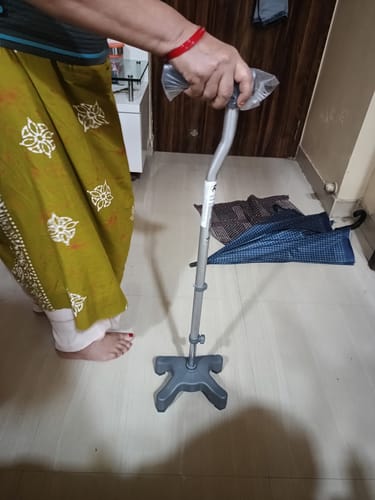 Customer photo review of Avanti L Shape Quadripod Stick | Aluminum Walking Stick with Adjustable Height | Light Weight | 4 Legged Base (Grey)