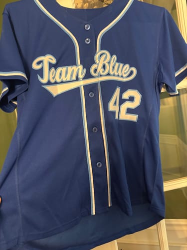 Customer photo review of Custom Royal White-Powder Blue Classic Style Authentic Baseball Jersey