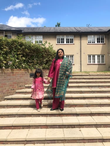 Customer photo review of Firdous Eid Raw Silk Maroon Suit With Farshi Salwar and Net Dupatta