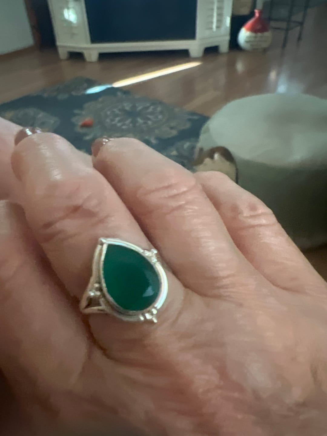 Customer photo review of Teardrop Green Onyx Ring