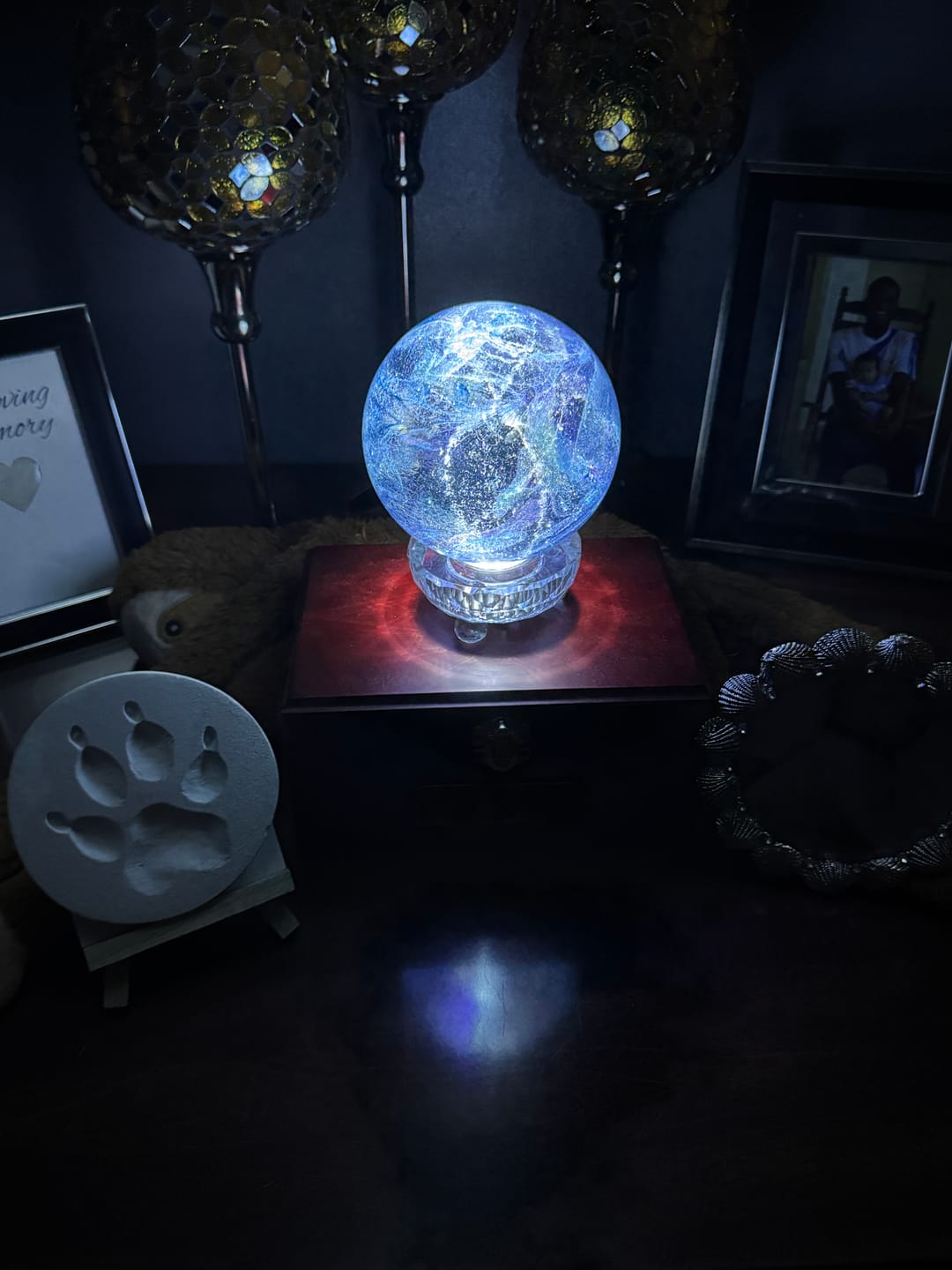 Customer photo review of Dichroic Explosion Orb with Cremation Ash