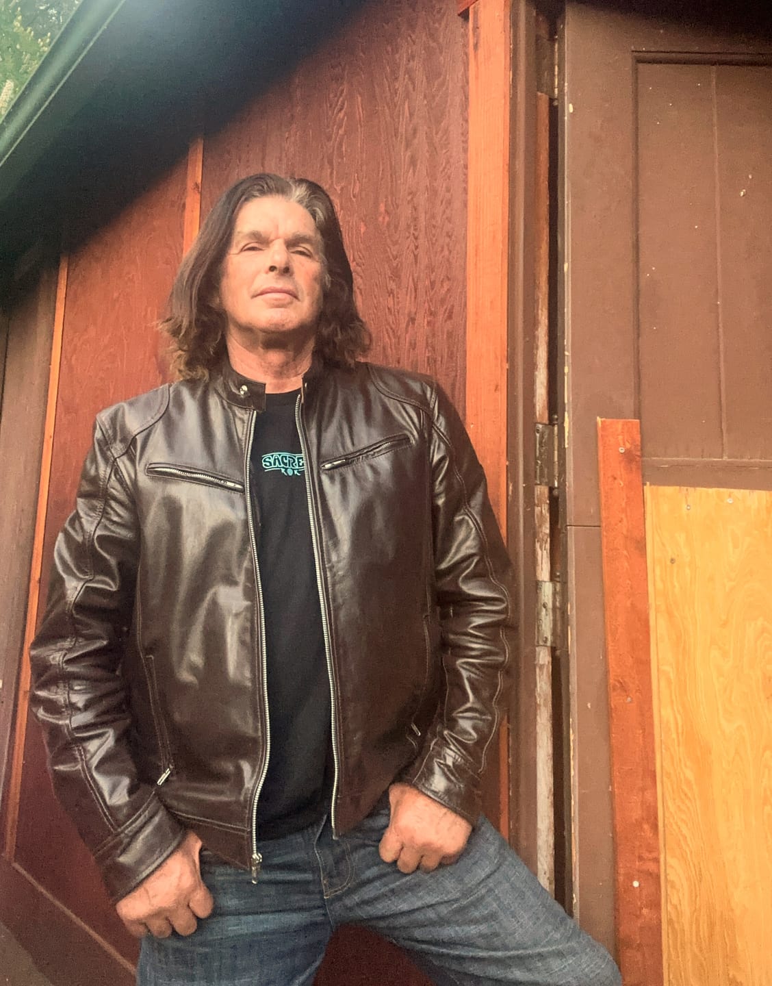 Customer photo review of Brown Moto Leather Jacket