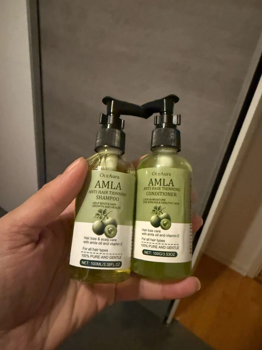 Customer photo review of Amla Oil Leave-In Conditioner Hair Growth Damaged Ends — Olive | KIMLUD