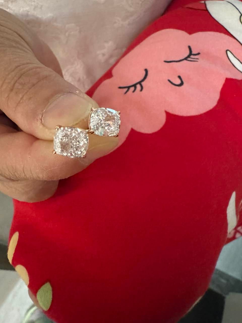 Customer photo review of S925 2.0Ct*2 Classic Cushion Cut Women's Stud Earrings In Sterling Silver For Everyday Wear